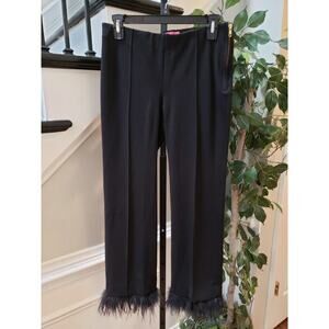 Vilagallo Women's Black Solid Viscose Edoardo Feather Side Zipper Pants 42 L